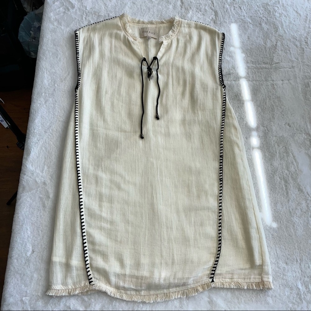 Moon River Blanket Stitch Shift Dress In Cream With Black Stitches Size Small - Picture 4 of 11